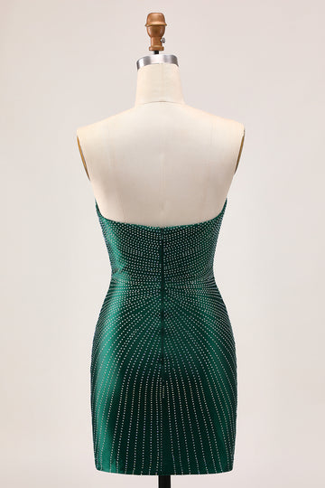Strapless Sparkly Dark Green Bodycon Homecoming Dress